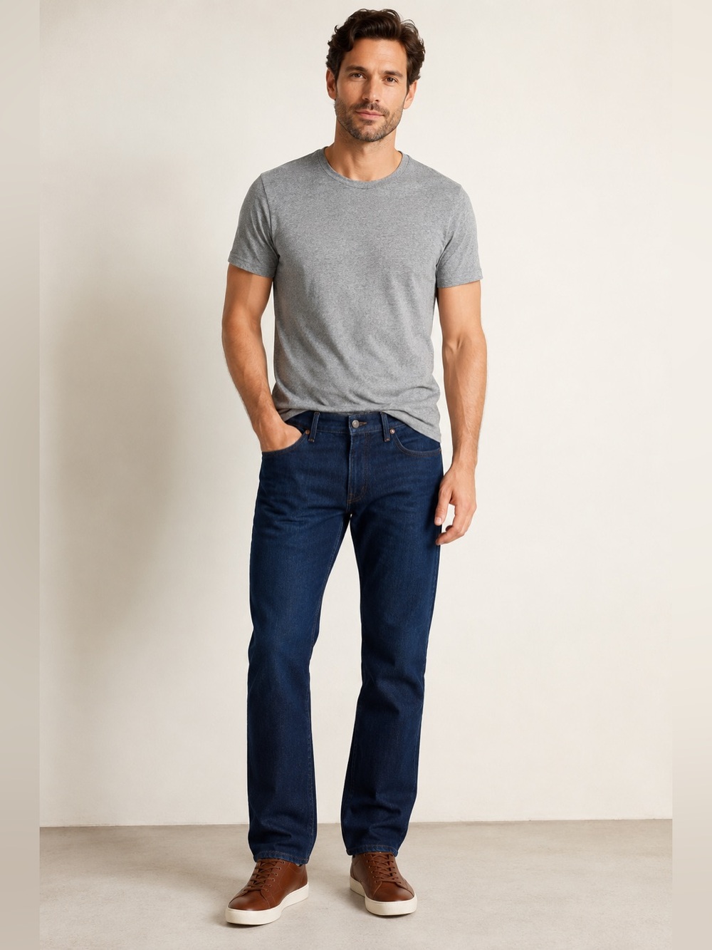 Mott & Bow Men’s Straight Leg Jeans W35 L34 Dark Wash Stretch Denim